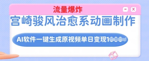 宫崎骏风治愈系动画制作，AI软件一键生成原创视频流量爆炸，单日变现多张，详细实操流程-AI网创
