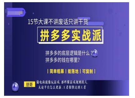 朋哥电商(拼多多实战派)，15节大课不讲废话只讲干货，简单粗暴 能落地 可复制-AI网创