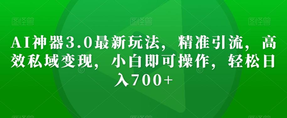 AI神器3.0最新玩法，精准引流，高效私域变现，小白即可操作，轻松日入700+【揭秘】-AI网创