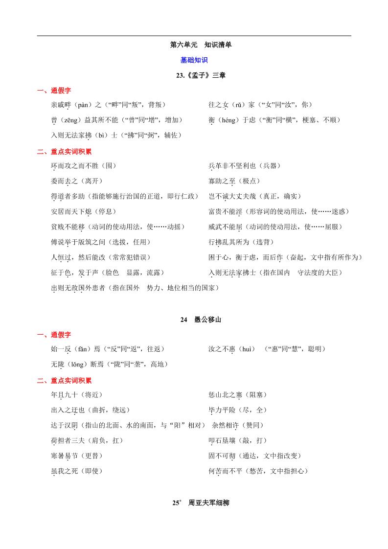 八年级上语文第六单元知识清单-自学网资源