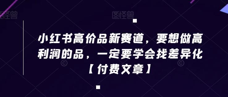 小红书高价品新赛道，要想做高利润的品，一定要学会找差异化【付费文章】-AI网创
