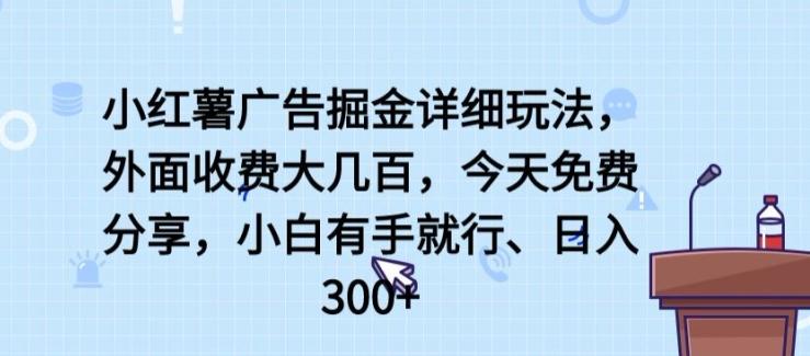 小红薯广告掘金详细玩法，外面收费大几百，小白有手就行，日入300+【揭秘】-AI网创