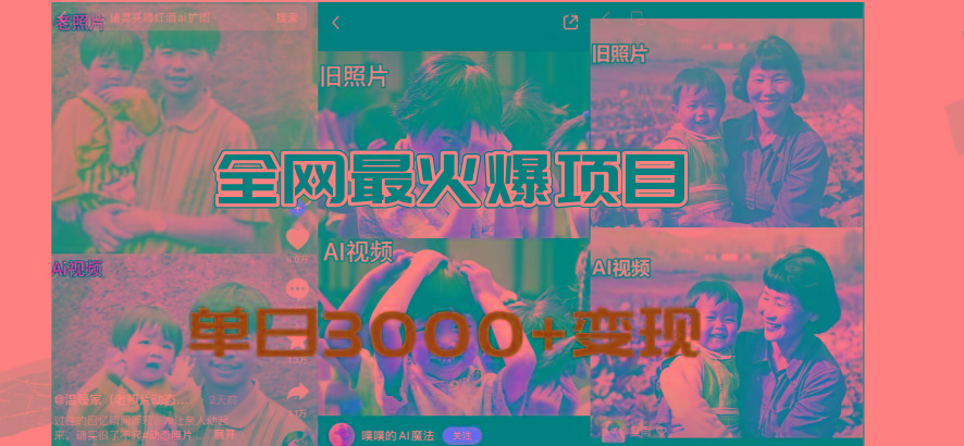 全网爆火的AI让老照片动起来教程，蹭热点日赚3000+，内含免费工具一键…-AI网创