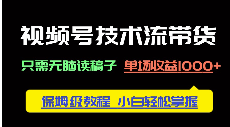 视频号技术流带货，只需无脑读稿子，单场收益1000+ 保姆级教程，小白轻…-AI网创