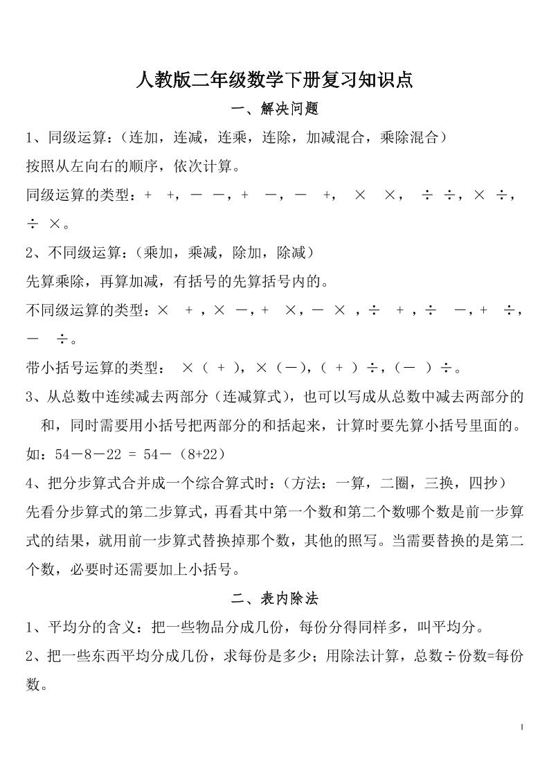 二下人教数学总复习知识点归纳整理-自学网资源