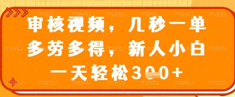 审核视频，几秒一单，多劳多得，新人小白一天轻松3张【揭秘】-AI网创