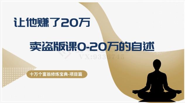 十万个富翁修炼宝典之9.让他赚了20万，卖盗版课0-20万的自述-AI网创