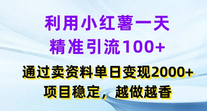 利用小红书一天精准引流100+，通过卖项目单日变现2k+，项目稳定，越做越香【揭秘】-AI网创