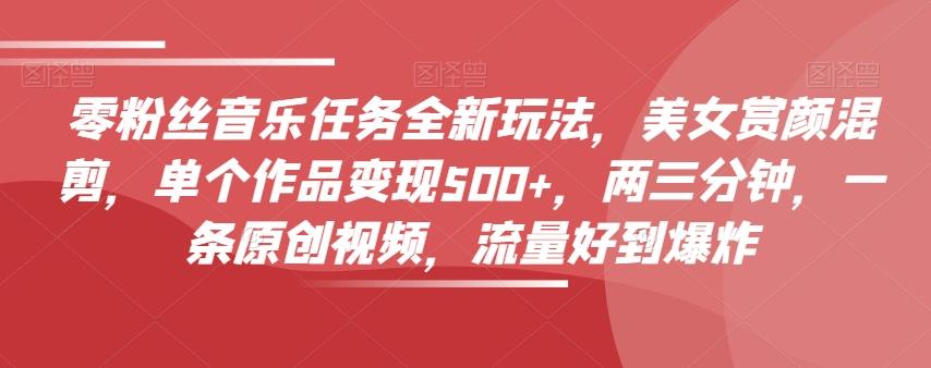 零粉丝音乐任务全新玩法，美女赏颜混剪，单个作品变现500+，两三分钟，一条原创视频，流量好到爆炸-AI网创