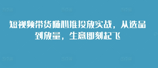 短视频带货随心推投放实战，从选品到放量，生意即刻起飞-AI网创