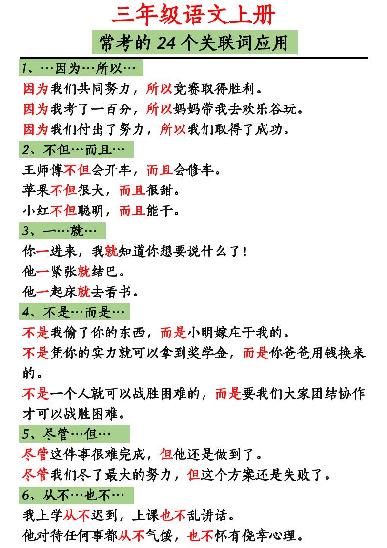 三上语文造句举例.关联词.常见扩句-自学网资源