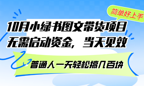 10月份小绿书图文带货项目 无需启动资金 当天见效 普通人一天轻松搞几百块-AI网创
