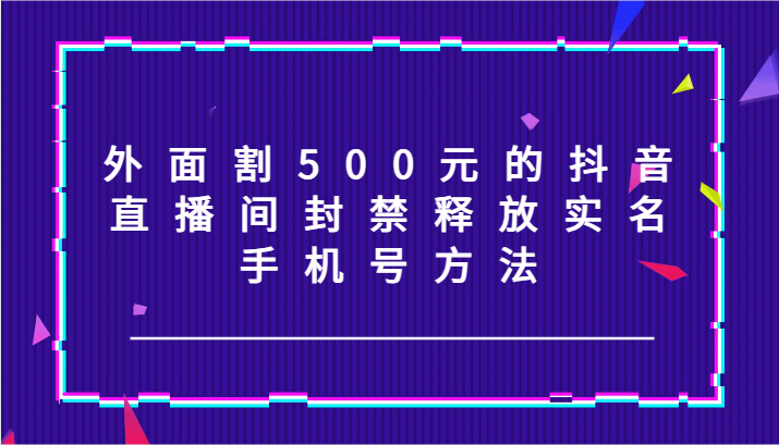 外面割500元的抖音直播间封禁释放实名/手机号方法！-AI网创