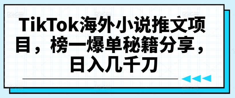 TikTok海外小说推文项目，榜一爆单秘籍分享，日入几千刀-AI网创