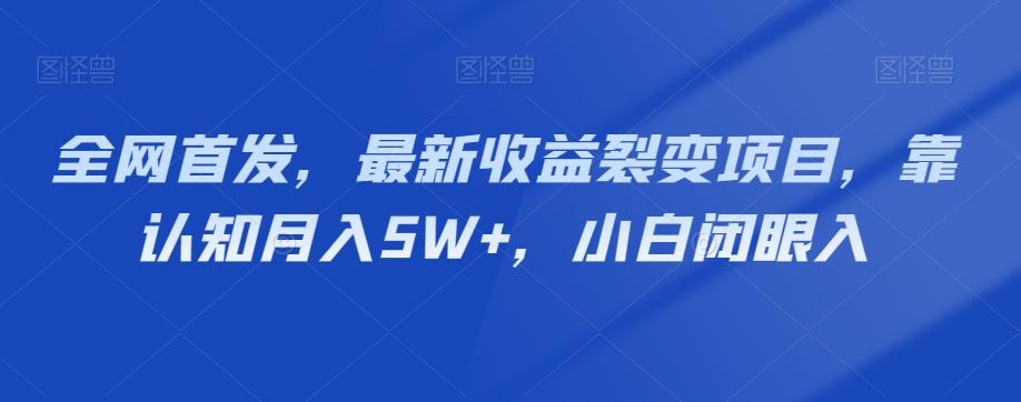 全网首发，最新收益裂变项目，靠认知月入5W+，小白闭眼入-AI网创