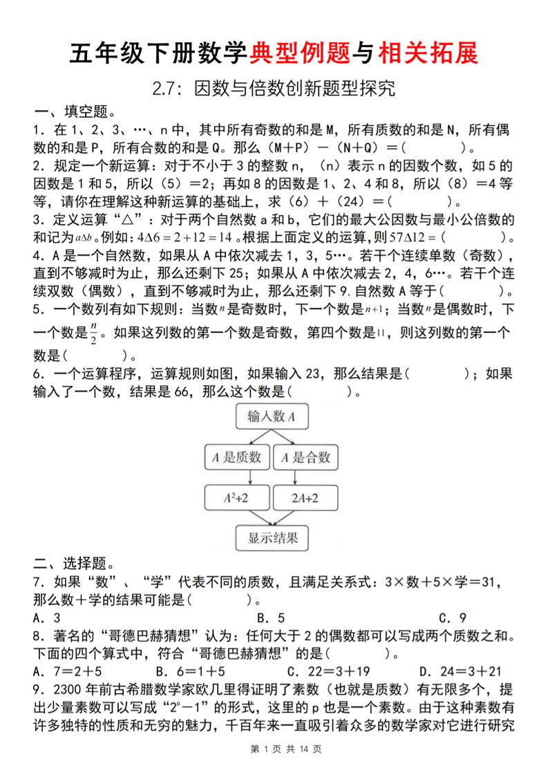 【人教版】五年级下册数学典型例题与相关拓展(2-7因数与倍数创新题型探究)-自学网资源
