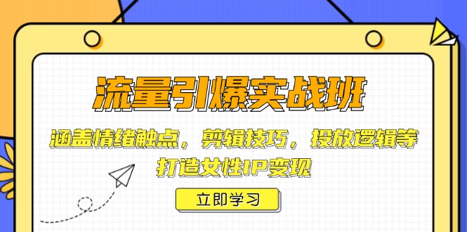 流量引爆实战班，涵盖情绪触点，剪辑技巧，投放逻辑等，打造女性IP变现-AI网创