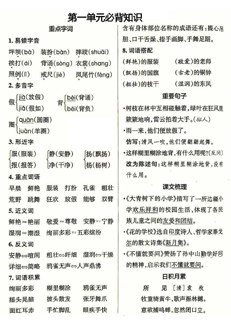 三年级上册语文必背-自学网资源