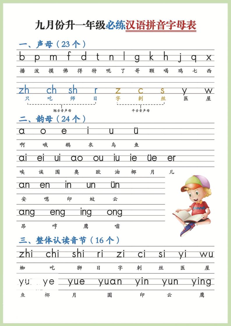 幼小衔接！语文九月份升一年级必练汉语拼音-声母-自学网资源