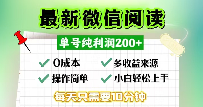 微信阅读最新玩法，每天十分钟，单号一天200+，简单0零成本，当日提现-AI网创