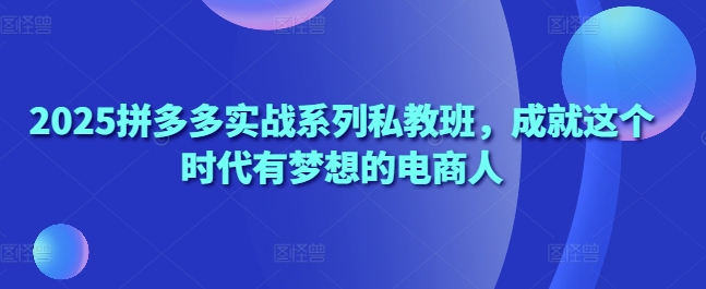 2025拼多多实战系列私教班，成就这个时代有梦想的电商人-AI网创