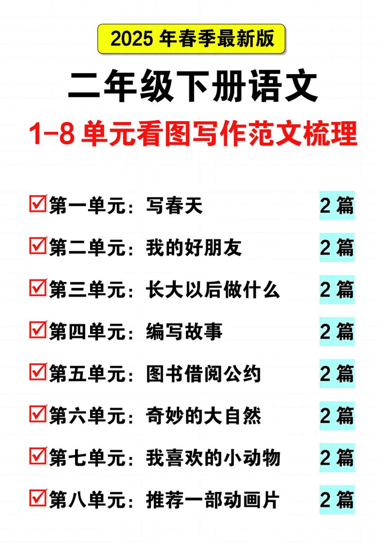 25二下语文1-8单元看图写话范文梳理16页-自学网资源