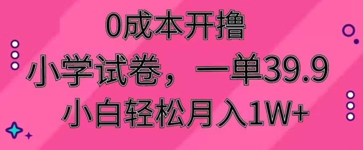 0成本开撸，小学试卷，一单39.9，小白轻松月入1W+-AI网创