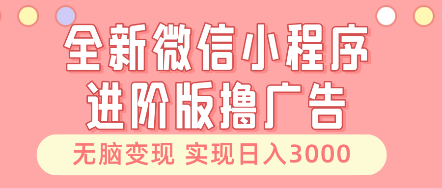全新微信小程序进阶版撸广告 无脑变现睡后也有收入 日入3000＋-AI网创