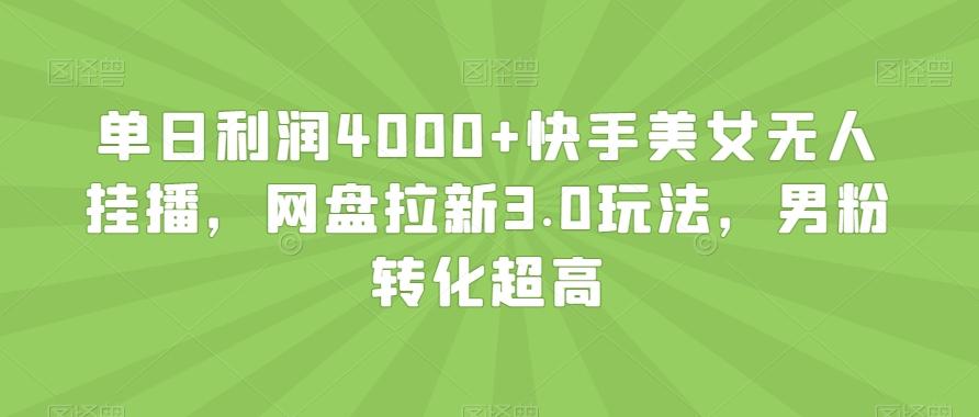 单日利润4000+快手美女无人挂播，网盘拉新3.0玩法，男粉转化超高【揭秘】-AI网创