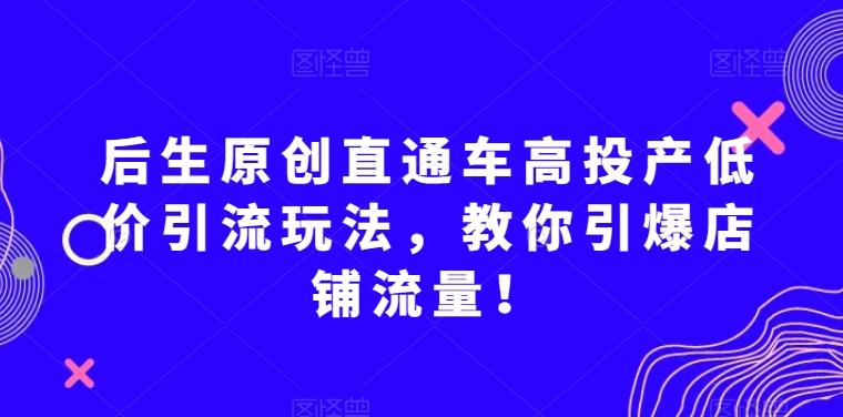 后生原创直通车高投产低价引流玩法，教你引爆店铺流量！-AI网创