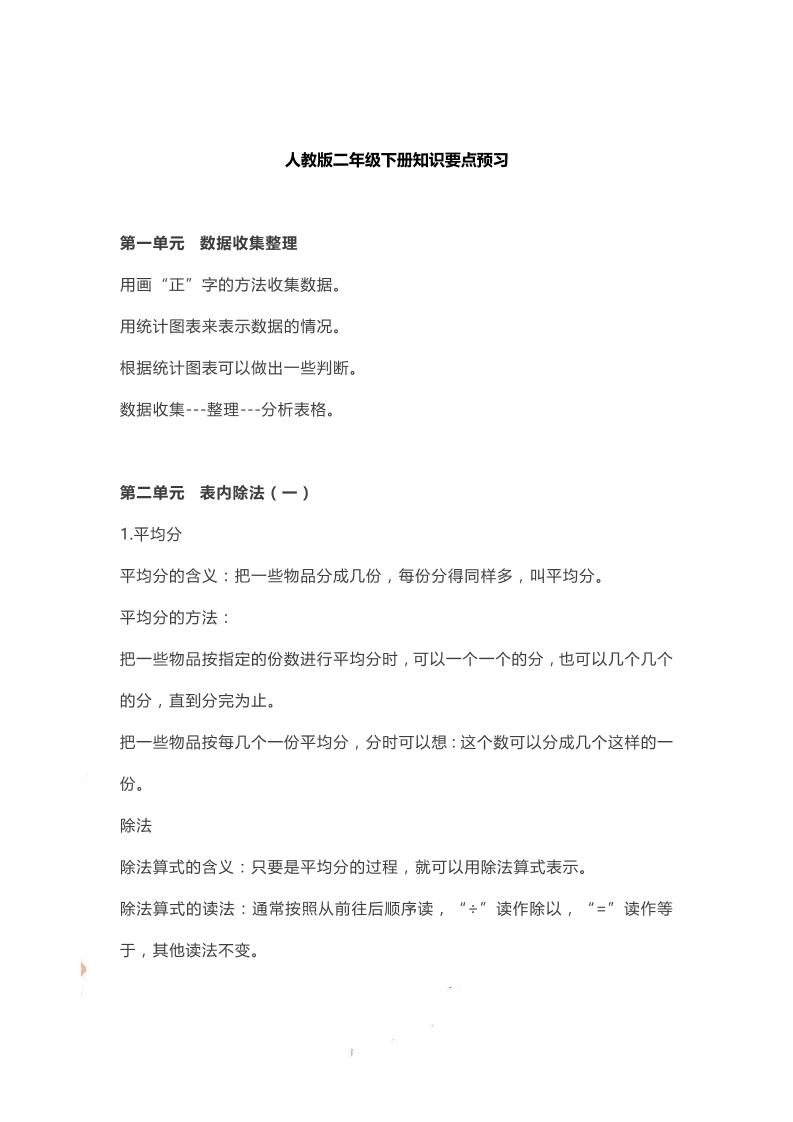 二下人教数学知识要点预习-自学网资源