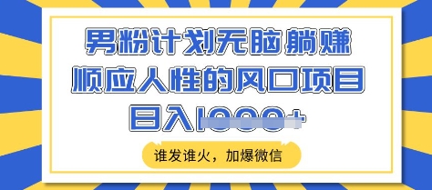 男粉计划无脑躺Z，顺应人性的风口项目，谁发谁火，加爆微信，日入多张【揭秘】-AI网创