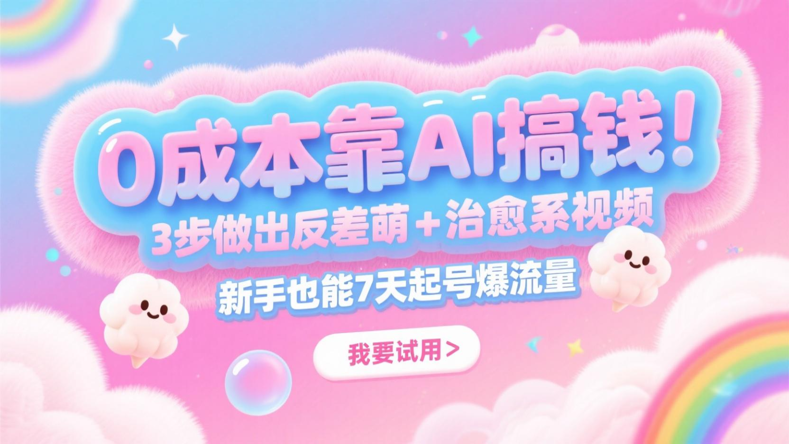 0成本靠AI搞钱！3步做出反差萌+治愈系视频，新手也能7天起号爆流量，月入5位数-AI网创