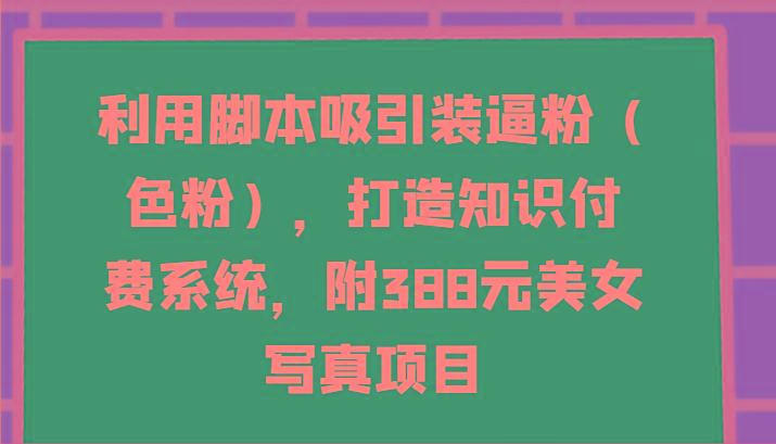 利用脚本吸引装逼粉(色粉)，打造知识付费系统，附388元美女写真项目-AI网创