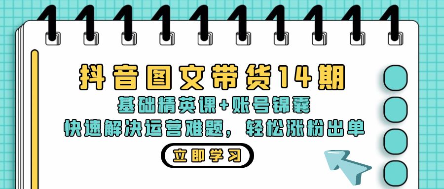 抖音 图文带货14期：基础精英课+账号锦囊，快速解决运营难题 轻松涨粉出单-AI网创