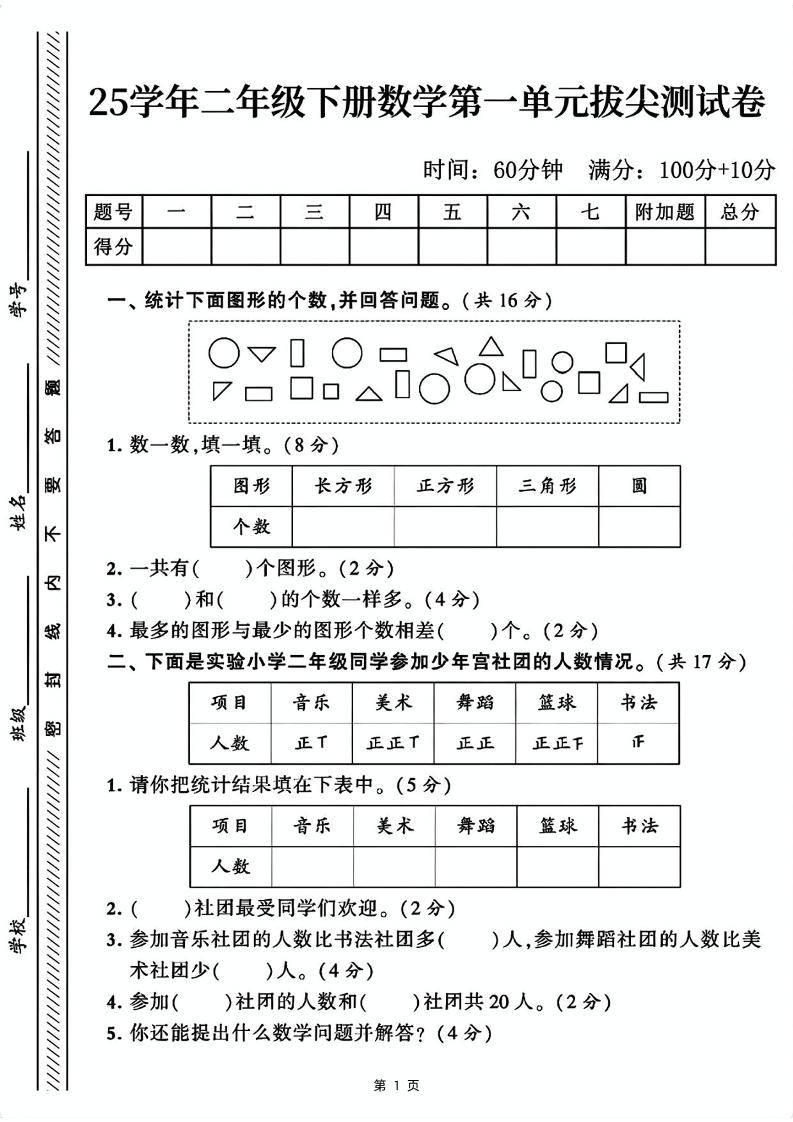 25二下数学第一单元拔尖测试卷1（含答案5页）人教-自学网资源
