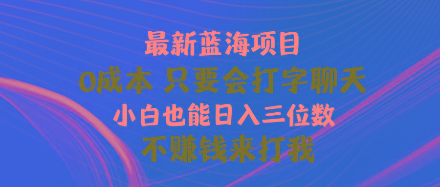 最新蓝海项目 0成本 只要会打字聊天 小白也能日入三位数 不赚钱来打我-AI网创
