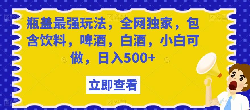 瓶盖最强玩法，全网独家，包含饮料，啤酒，白酒，小白可做，日入500+【揭秘】-AI网创