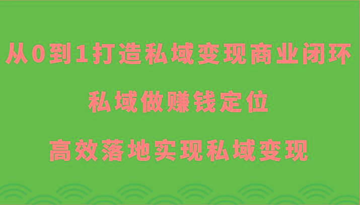 从0到1打造私域变现商业闭环-私域做赚钱定位，高效落地实现私域变现-AI网创