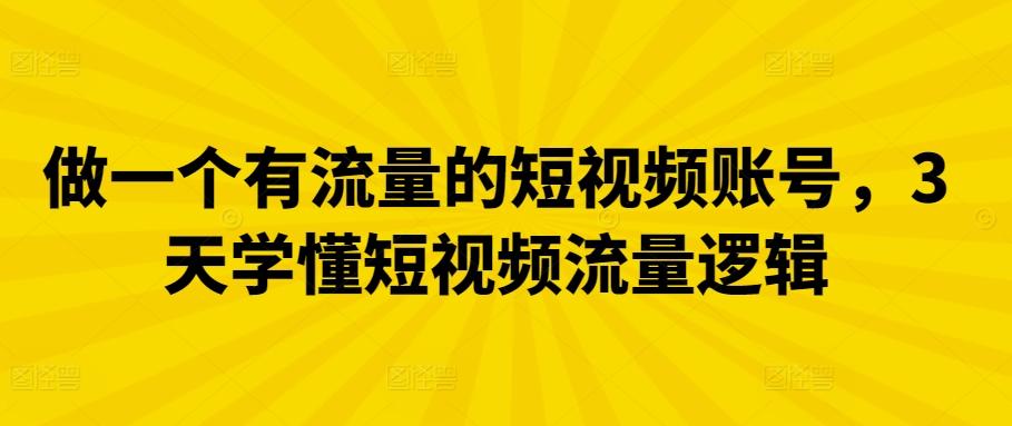 做一个有流量的短视频账号，3天学懂短视频流量逻辑-AI网创