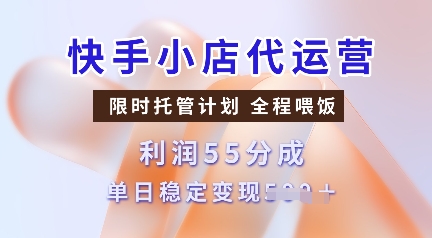 快手小店代运营，限时托管计划，收益55分，单日稳定变现多张【揭秘】-AI网创