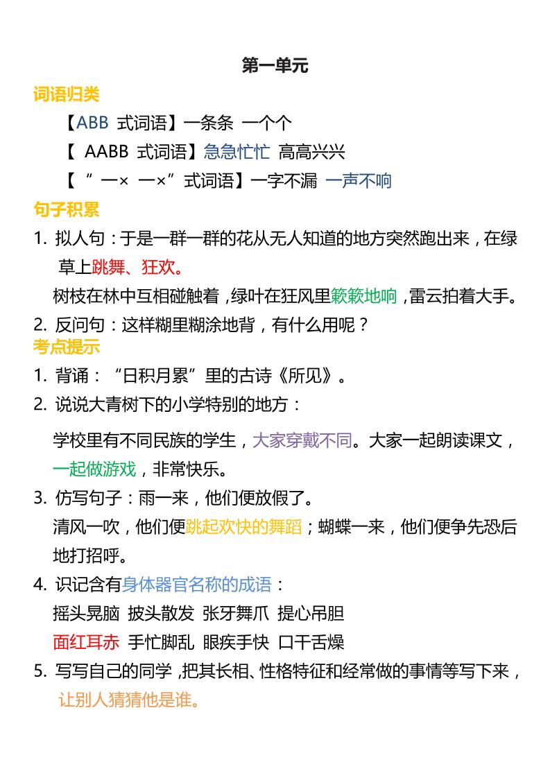 三上语文-词语归类积累课文佳句汇总-自学网资源