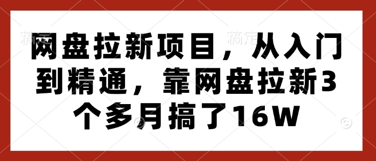 网盘拉新项目，从入门到精通，靠网盘拉新3个多月搞了16W-AI网创