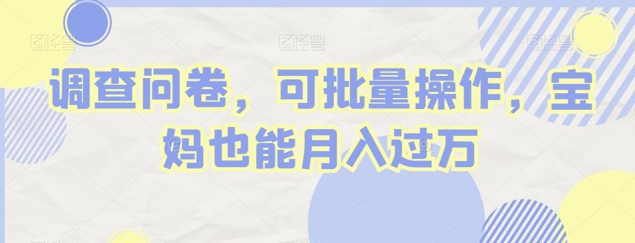调查问卷，可批量操作，宝妈也能月入过万-AI网创