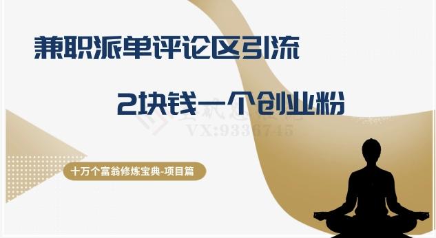 十万个富翁修炼宝典之11.兼职派单评论区引流，2块钱一个创业粉-AI网创
