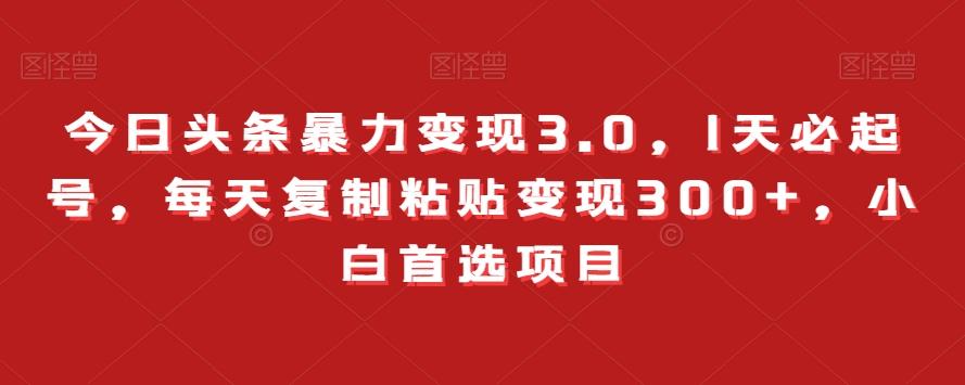 今日头条暴力变现3.0，1天必起号，每天复制粘贴变现300+，小白首选项目-AI网创