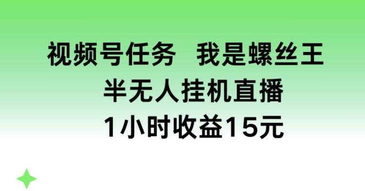 视频号任务，我是螺丝王， 半无人挂机1小时收益15元【揭秘】-AI网创