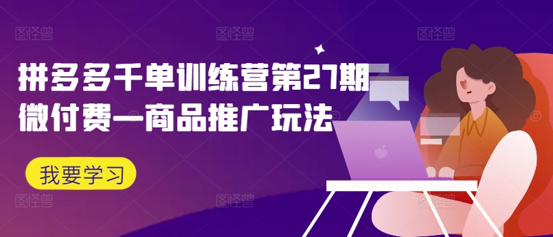 拼多多千单训练营第27期微付费—商品推广玩法-AI网创