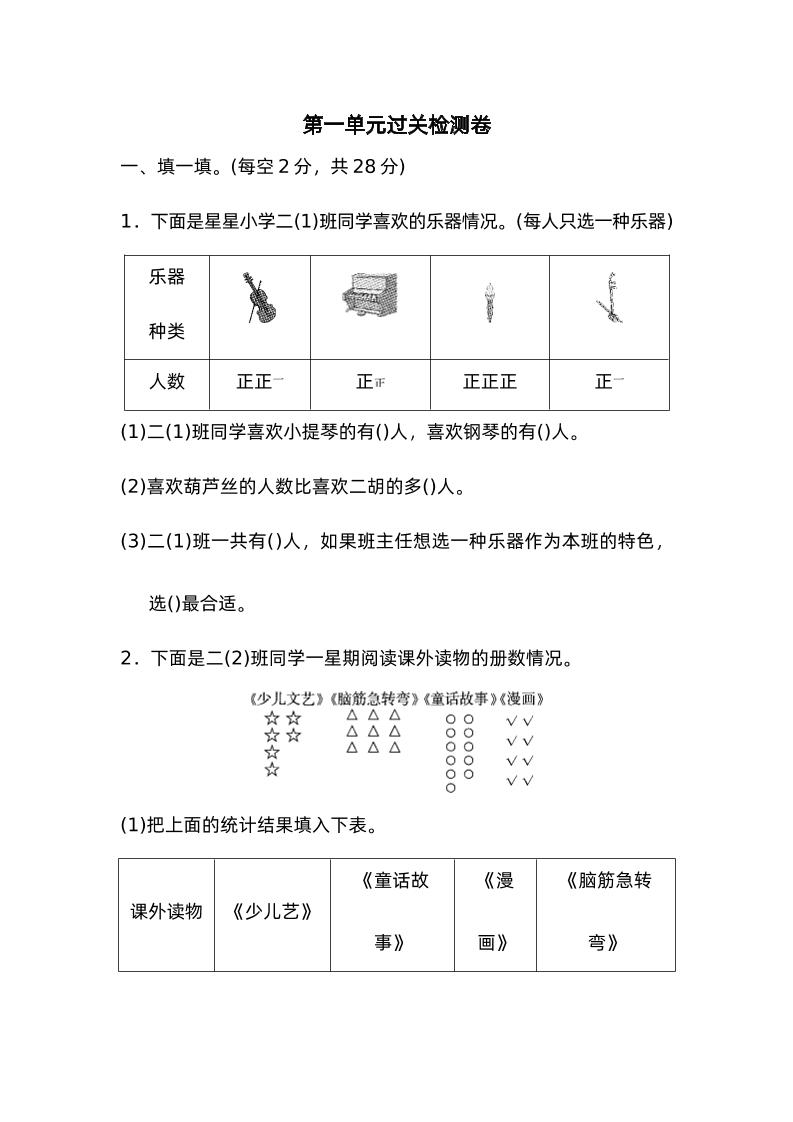 二下数学人教第一单元过关检测卷-自学网资源