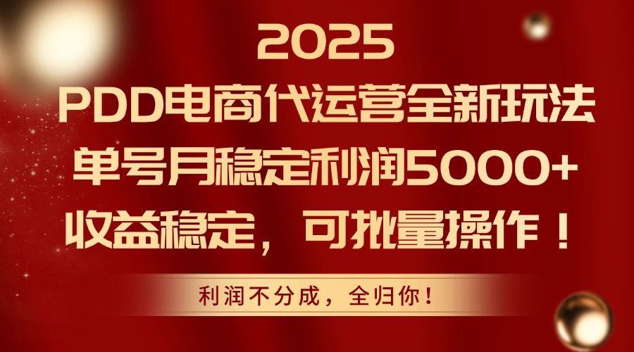 2025PDD电商代运营全新玩法，单号月稳定利润5000+，收益稳定，可批量操作-AI网创